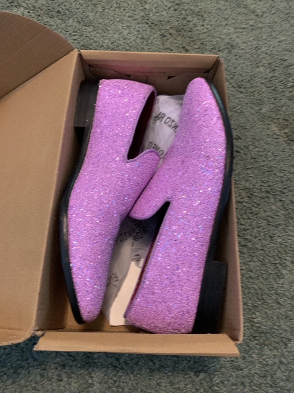 Men's Glitter Slip-On Loafers in Lavender Pink